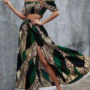Medium two piece green cheetah